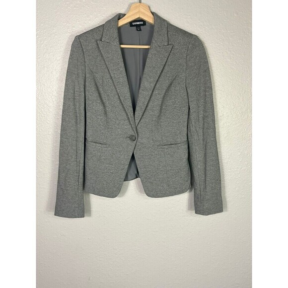Express Women's Gray Cotton Blend One Button Single Breasted Blazer Sz XS N71 - Picture 1 of 6